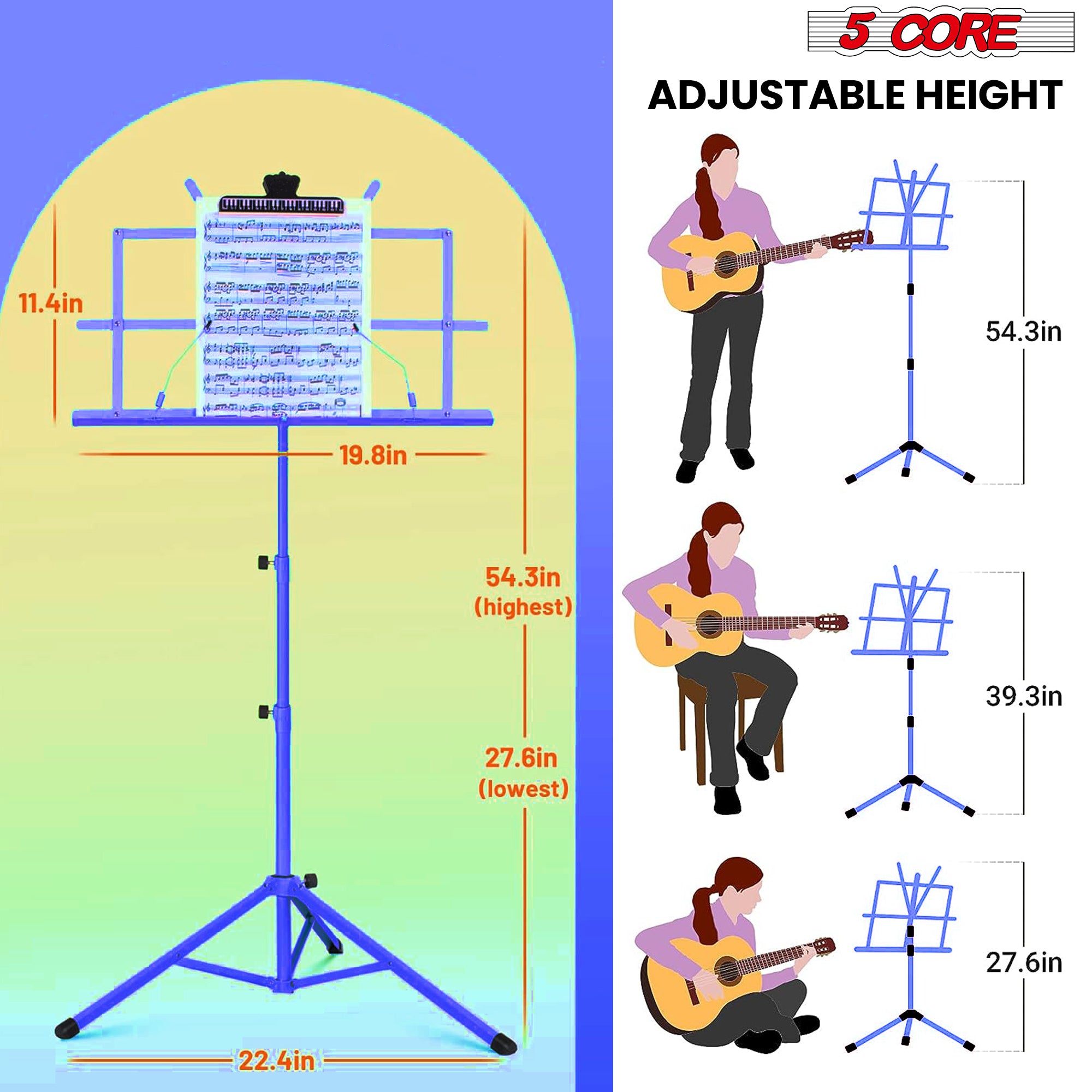 Height adjustable music sheet stand