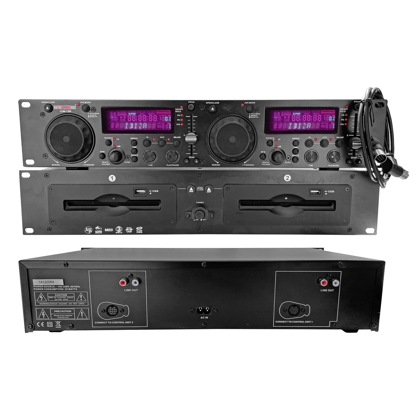 5 Core Dual Rack Mountable Professional Audio Pitch Control/ Premium DJ Equipment Multimedia/ Portable CD Media Player with Audio CD, MP3 Compatible with USB Input - DJM 1200