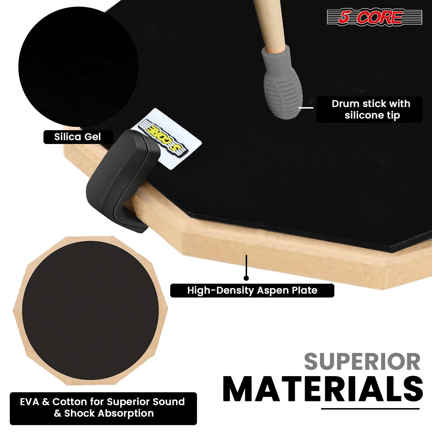 These drum pads are crafted from superior materials, ensures exceptional sound quality and optimal shock absorption