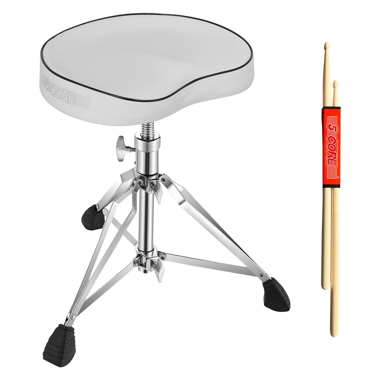 5 Core Drum Throne Comfortable Padded Stool Height Adjustable Music DJ Chair Heavy Duty Seat  WHITE