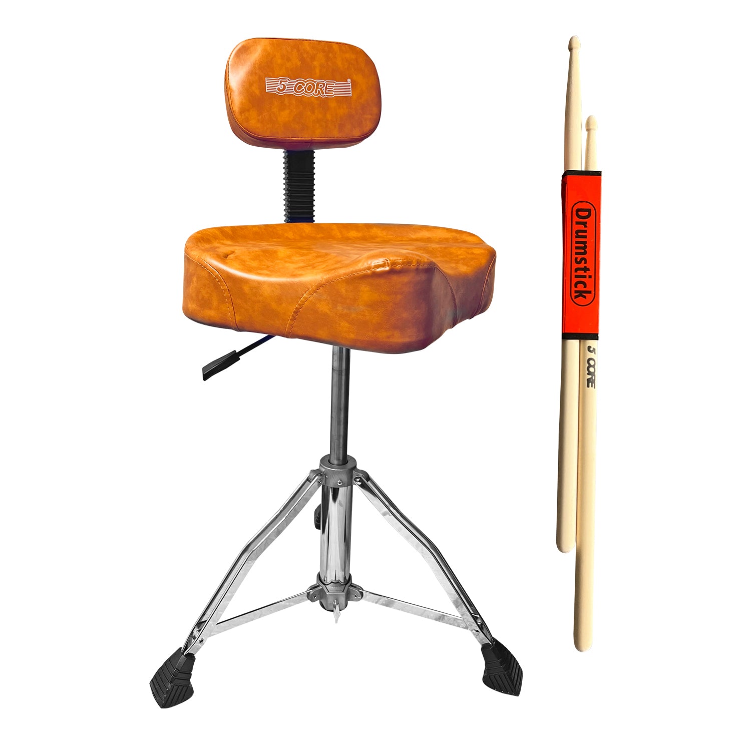 5 CORE Brown Drum Throne with Backrest Hydraulic Adjustable Guitar Chair Thick Memory Foam Motorcycle Style Drum Stool