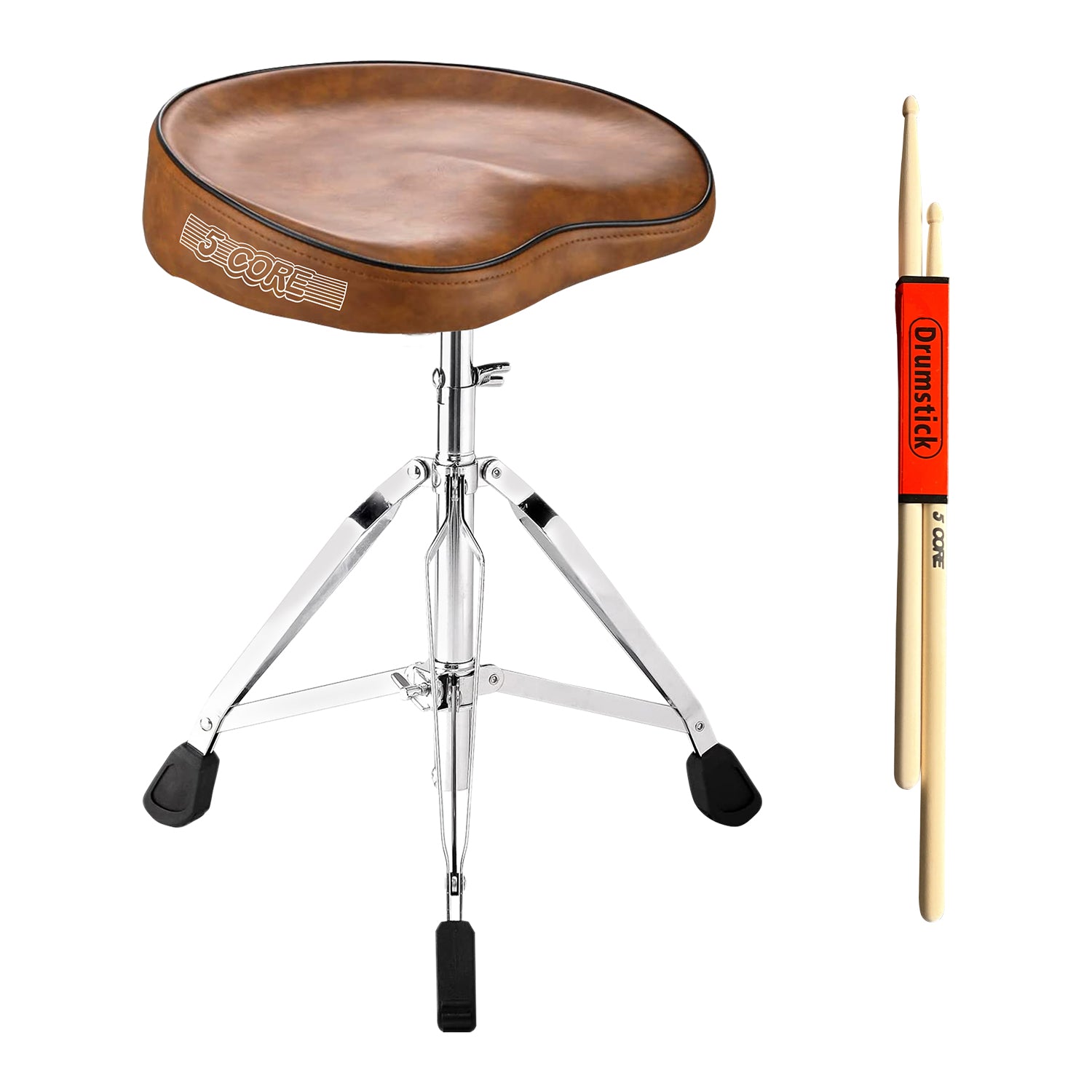 5 CORE Drum Throne Thick Padded Comfortable Guitar Stool with Memory Foam Adjustable Brown Drum Stool