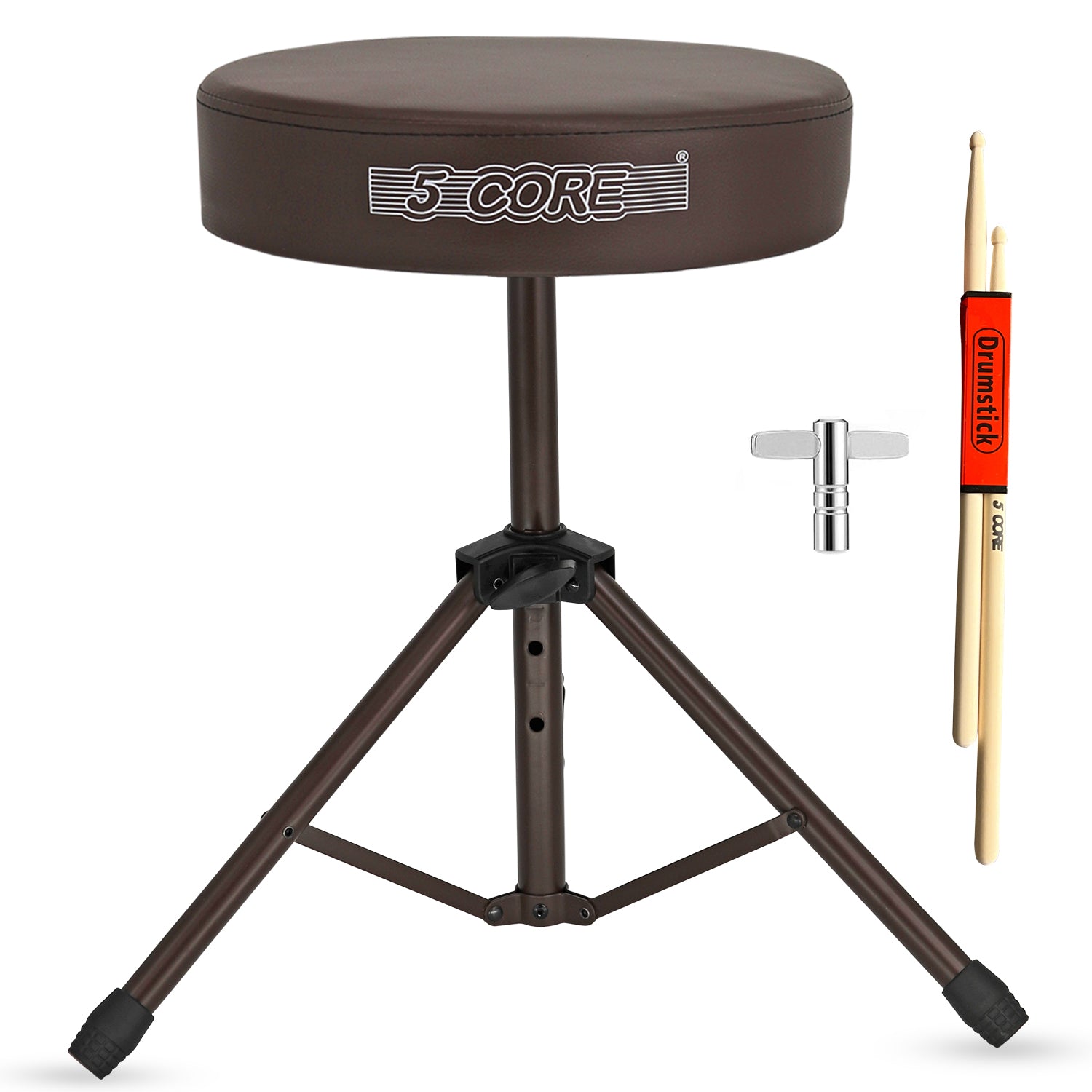 5Core Drum Throne Adjustable Guitar Stool Padded Drummer Seat for Adults & Kids BROWN