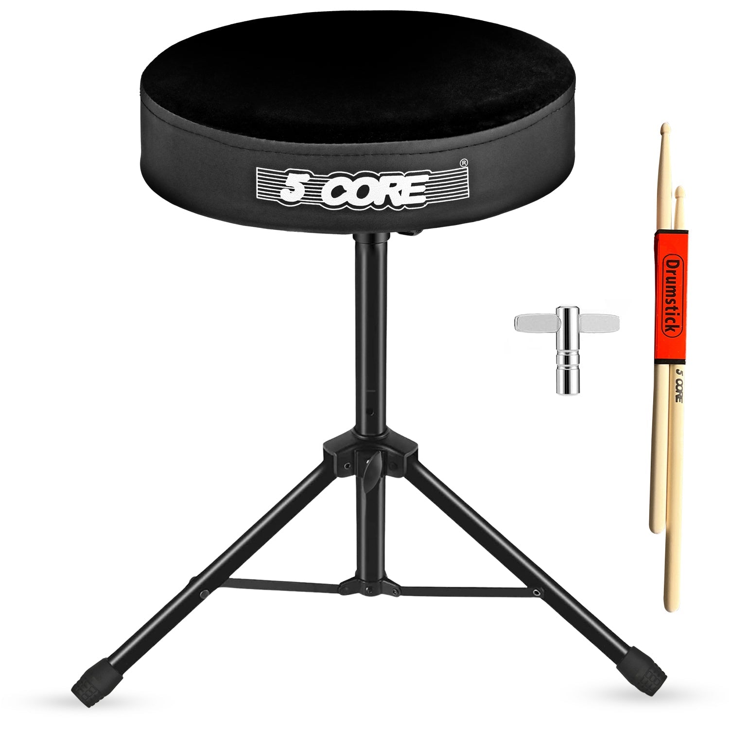 5Core Drum Throne Adjustable Guitar Stool Padded Drummer Seat for Adults & Kids VELVET BLACK