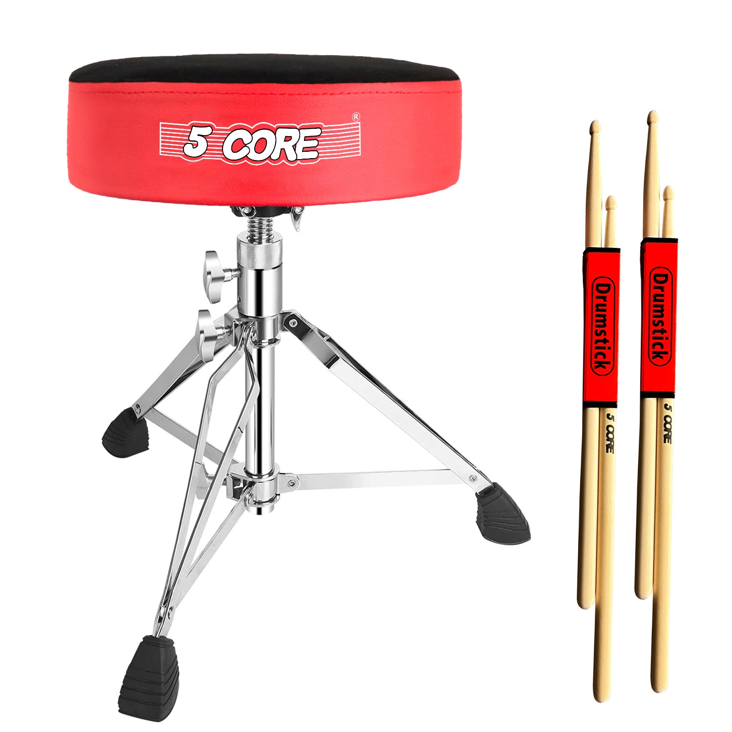 5Core Drum Throne Padded Guitar Stool Swivel Adjustable Drummer Seat Music Chair RED VELVET