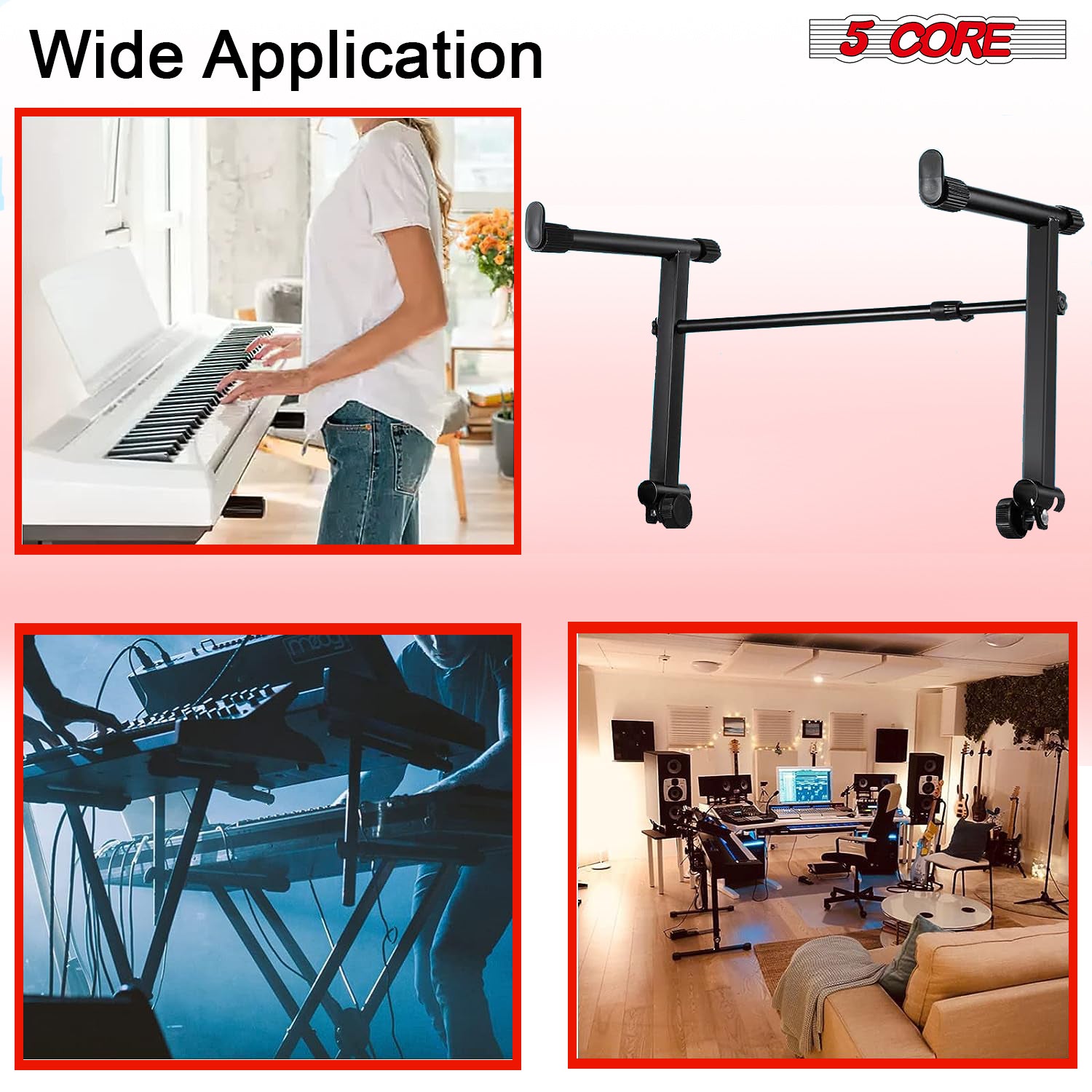 5 Core Second Tier Keyboard Stand Riser • Universal 2 Tier X Style Keyboard Holder • w Nonslip Arms
