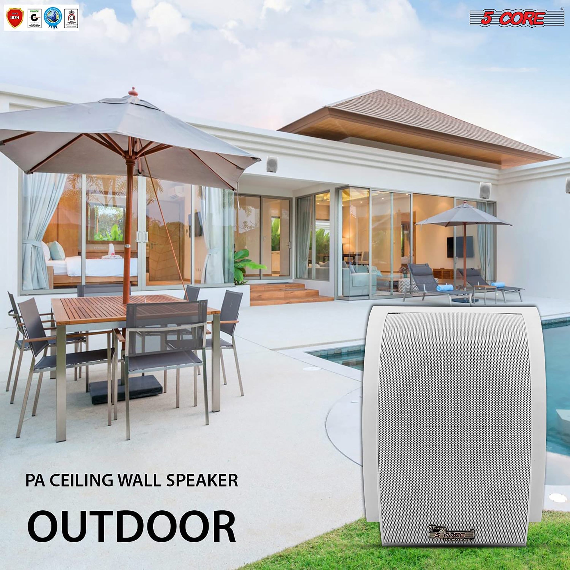 5 Core Wall Speaker 80W Max Power Indoor Outdoor Speakers White High Performance All Weather Wall Mount PA Speaker Wired Entertainment System for Patio Room Garage Restaurant Office - WS-11 5 2PCS