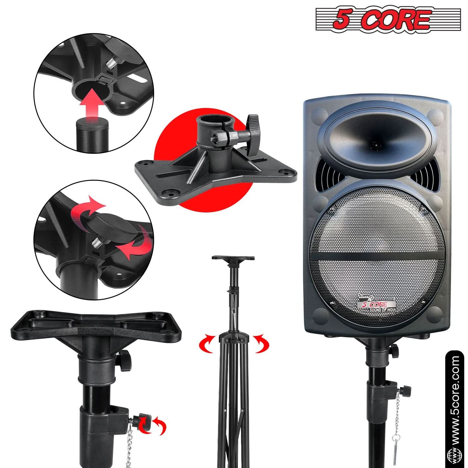 5Core Speaker Stand Tripod Tall Adjustable 72 Inch DJ Studio Monitor Stands Pole Mount