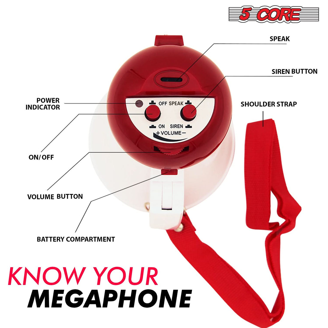 Portable megaphone with siren, voice amplifier for clear communication.