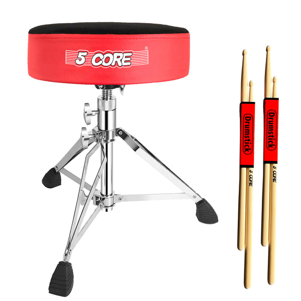 5Core Drum Throne Padded Guitar Stool Swivel Adjustable Drummer Seat Music Chair RED VELVET