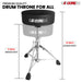 Adjustable drummers seat with a padded round cushion, sturdy tripod base, and non-slip rubber feet.