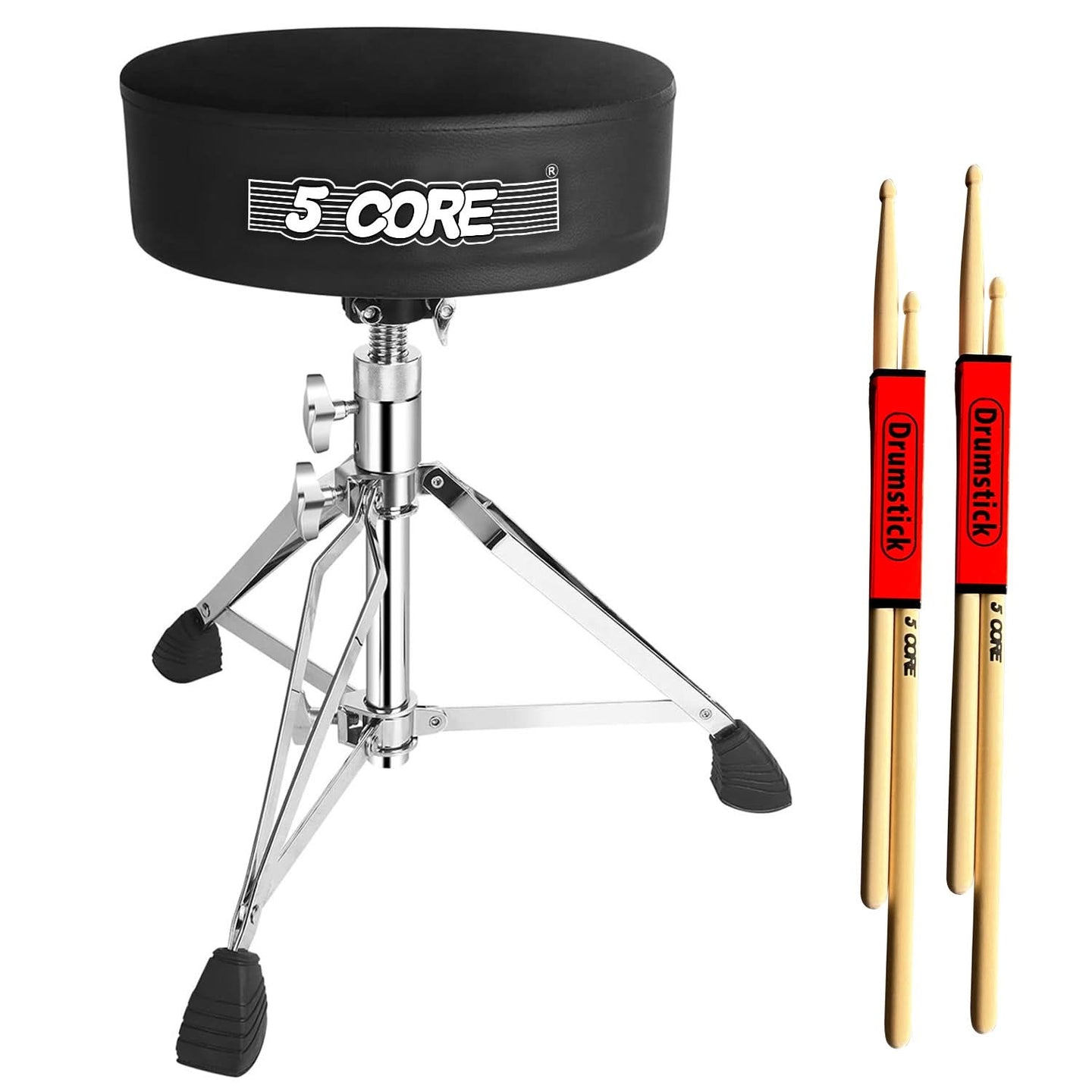 5Core Drum Throne Padded Guitar Stool Swivel Adjustable Drummer Seat Music Chair BLACK VELVET