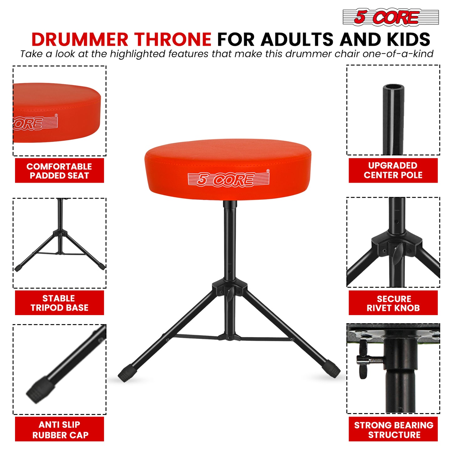 Professional drum seat designed for durability and comfort, ideal for studio and stage performances.