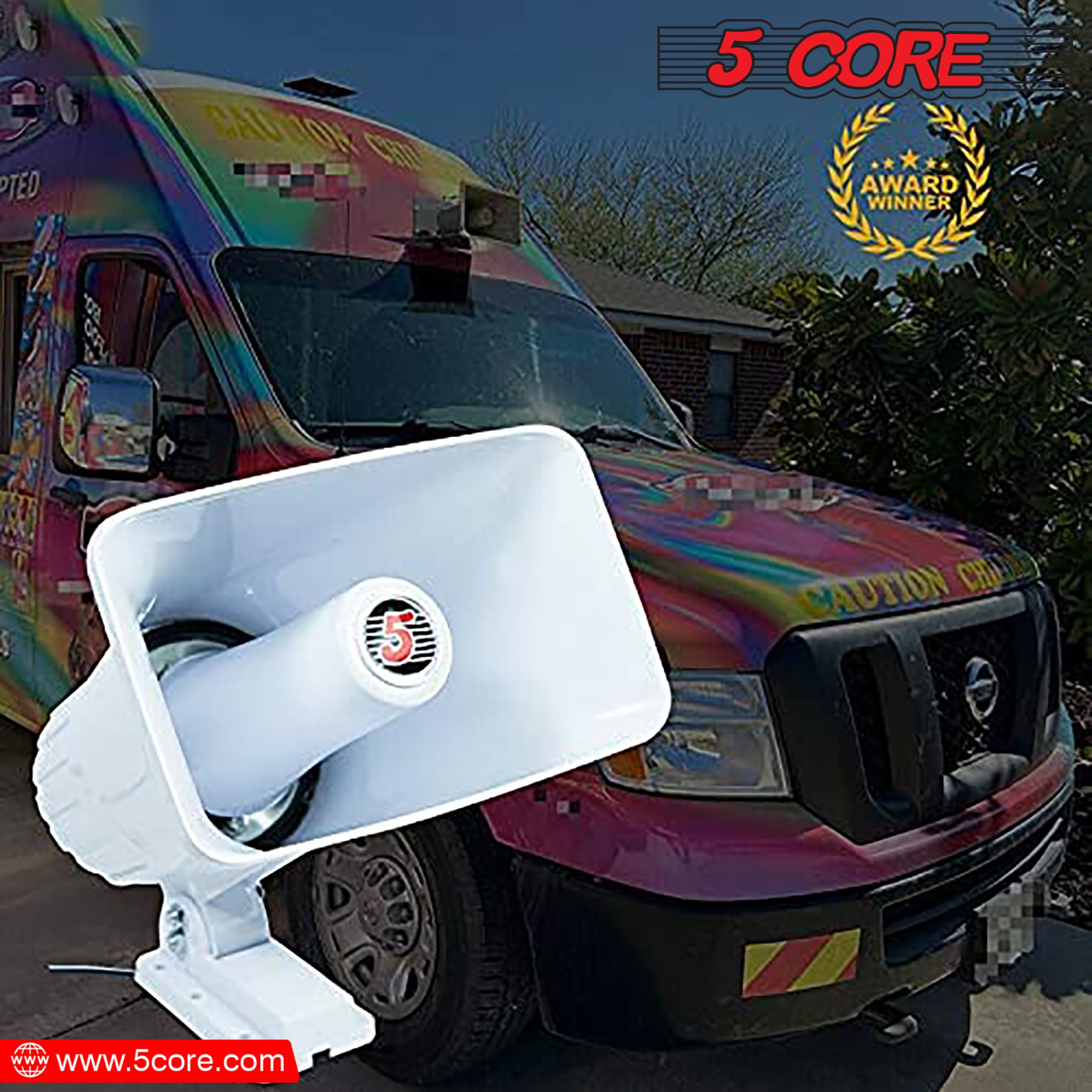 5 Core Indoor Outdoor PA Horn Speaker 5 x 8 Inch Loud Portable PA System 8 Ohm 65W Loud Siren Audio