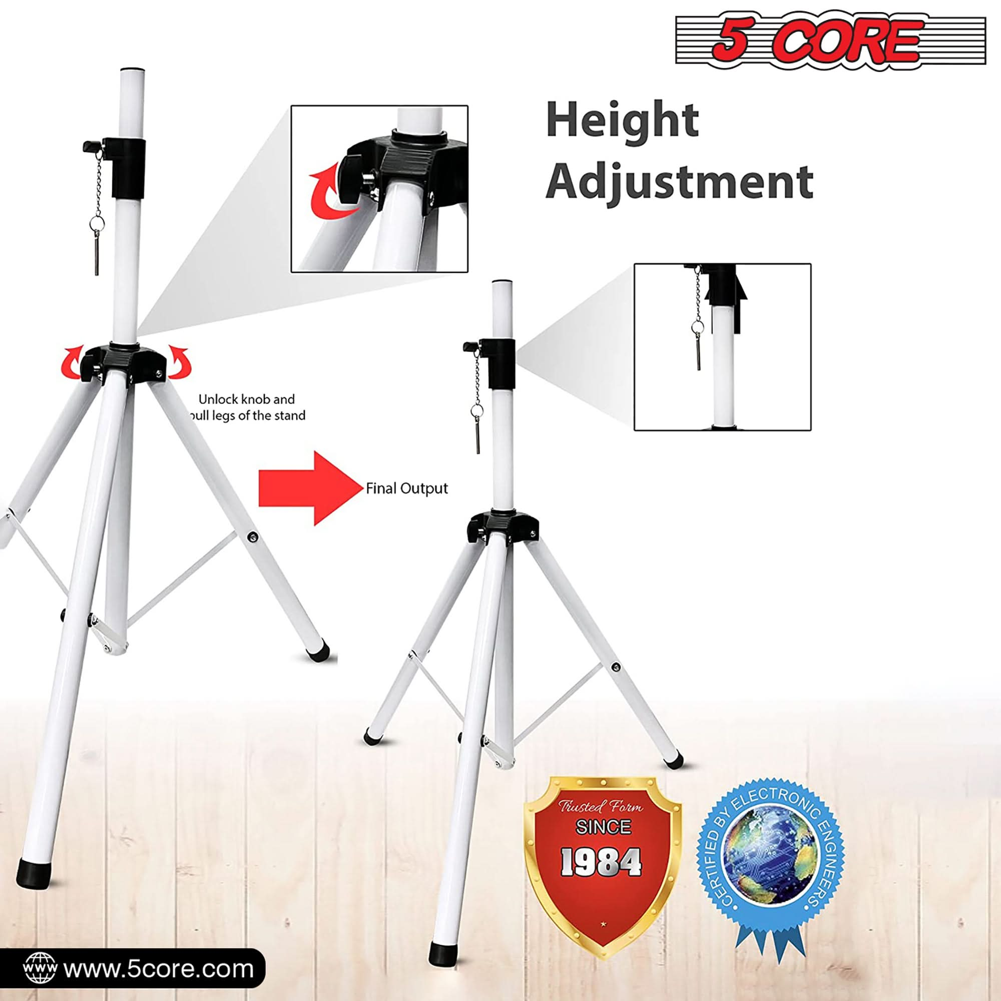 5Core Speaker Stand Tripod Tall Adjustable 72 Inch DJ Studio Monitor Stands Pole Mount