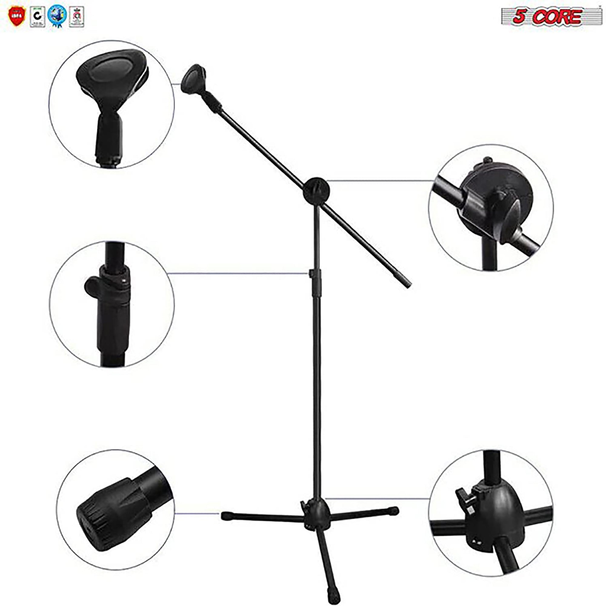 5 Core Handheld Dynamic Microphone & Low Profile Tripod Metal Stand Set • w 2 Wired Mic • XLR Cable