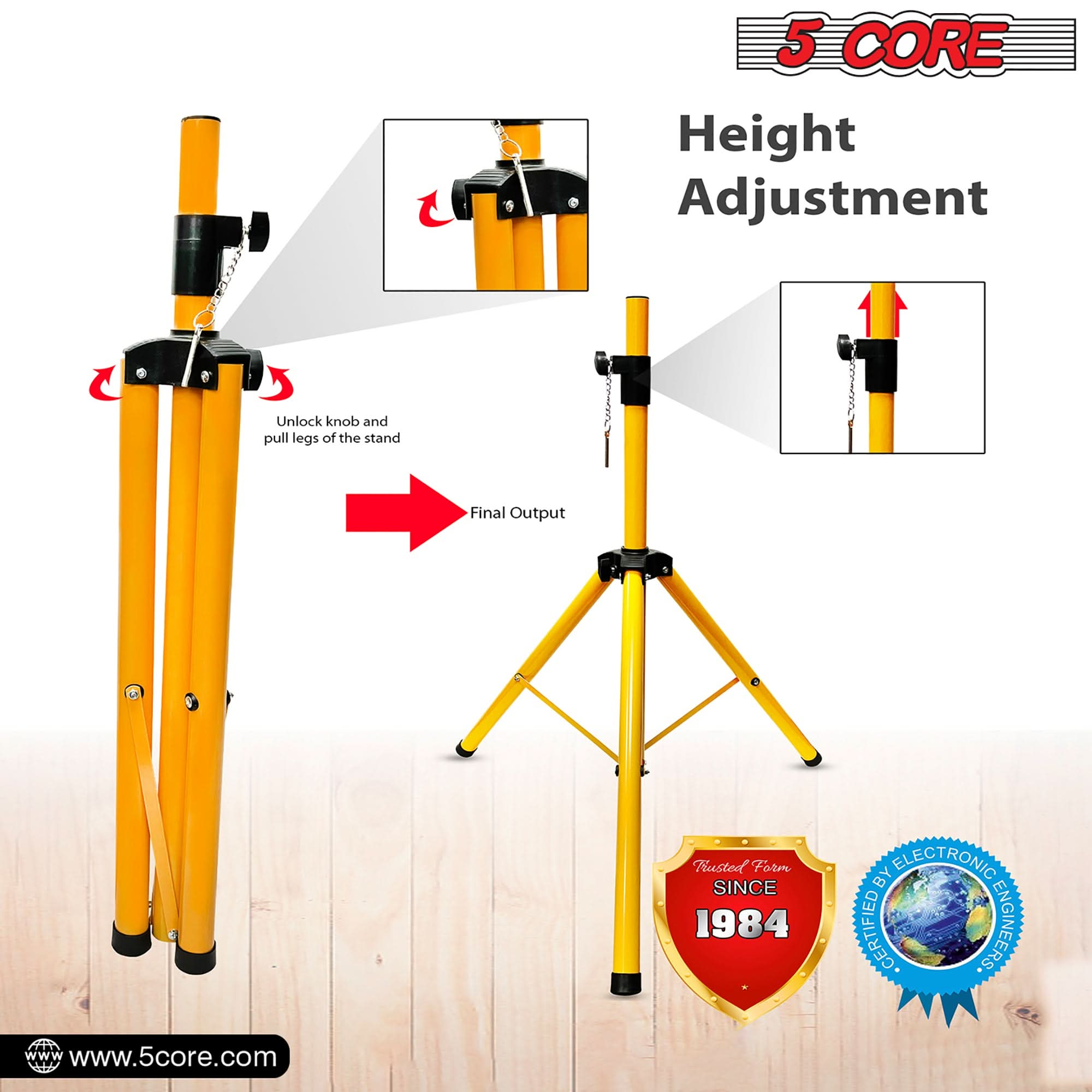 5Core Speaker Stand Tripod Tall Adjustable 72 Inch DJ Studio Monitor Stands Pole Mount