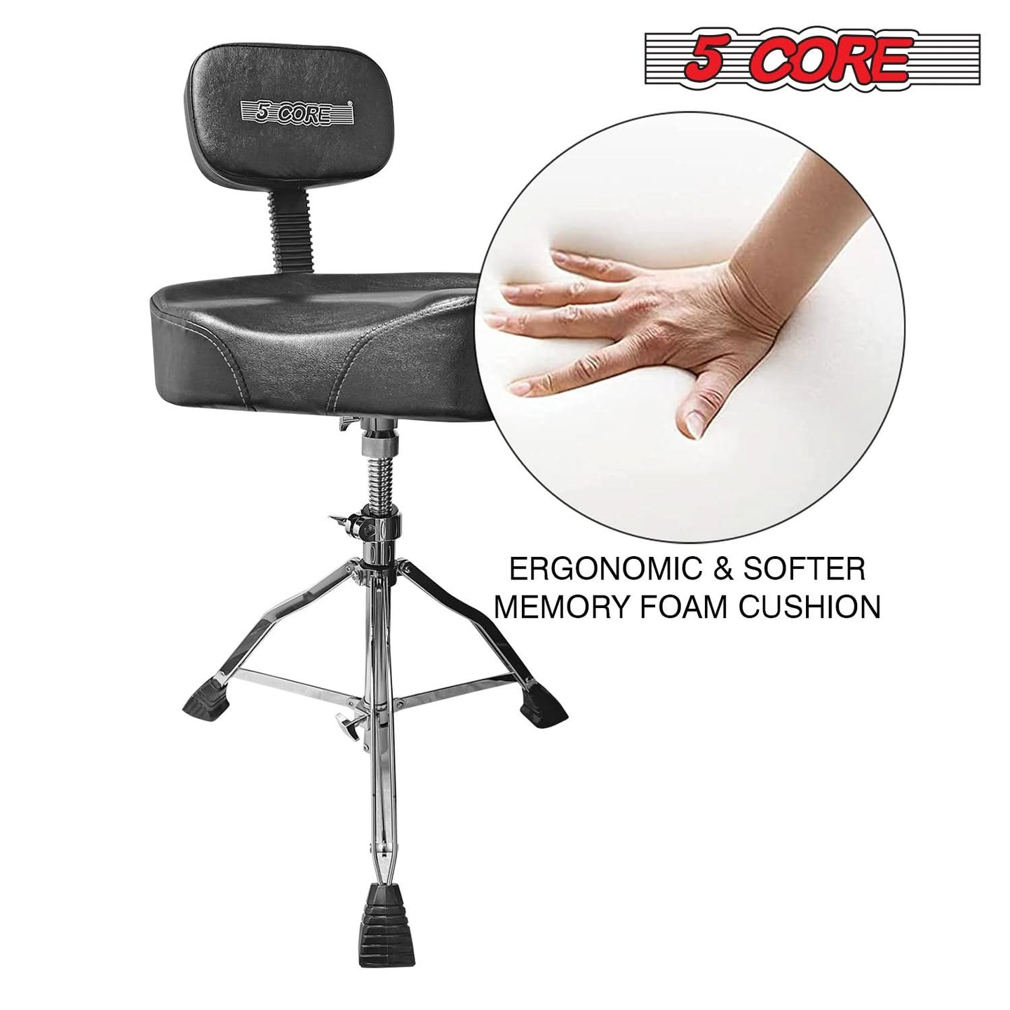 Comfortable cushion drummers seat, built to provide support and enhance your playing experience.