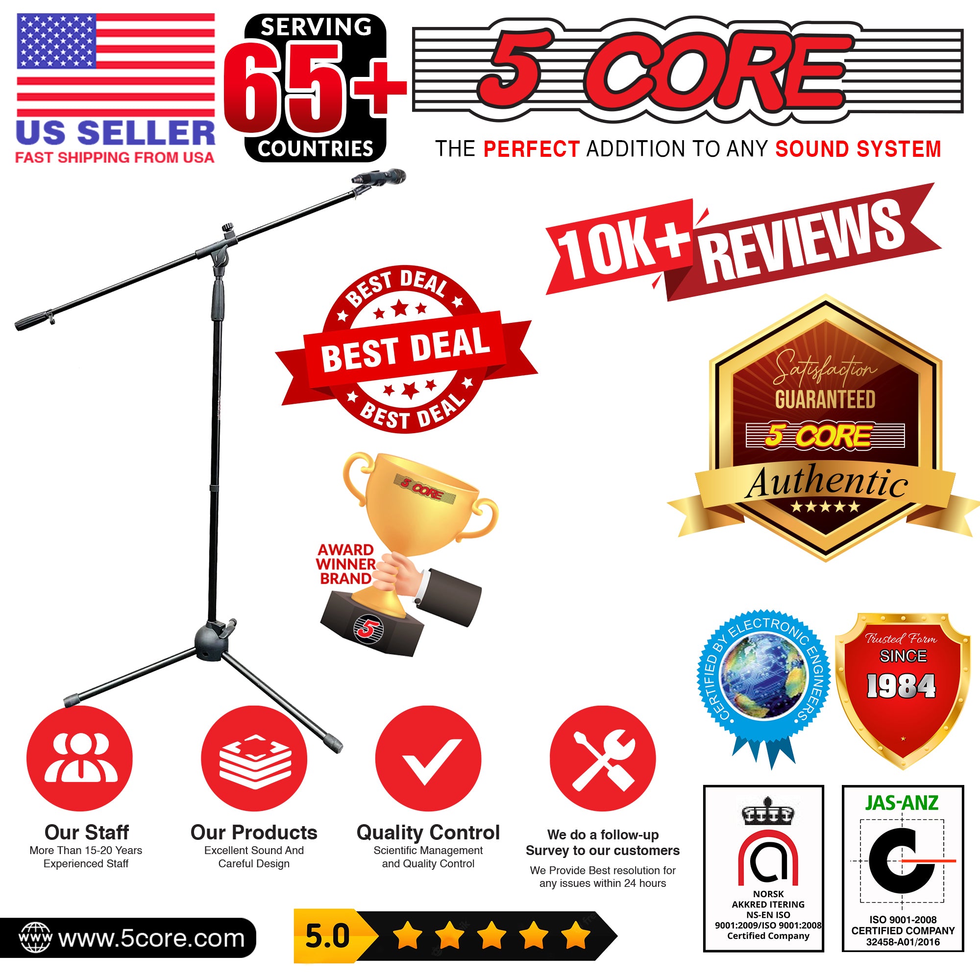 5 Core Handheld Dynamic Microphone and Tripod Metal Stand Kit • w Unidirectional Vocal Wired XLR Mic