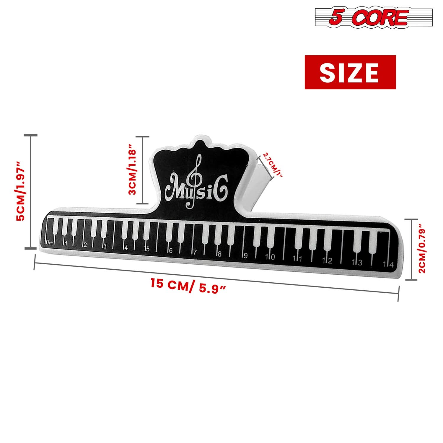 5Core Music Sheet Page Holder Clip 2PCS Black Durable Plastic Music Score Fixed Clips