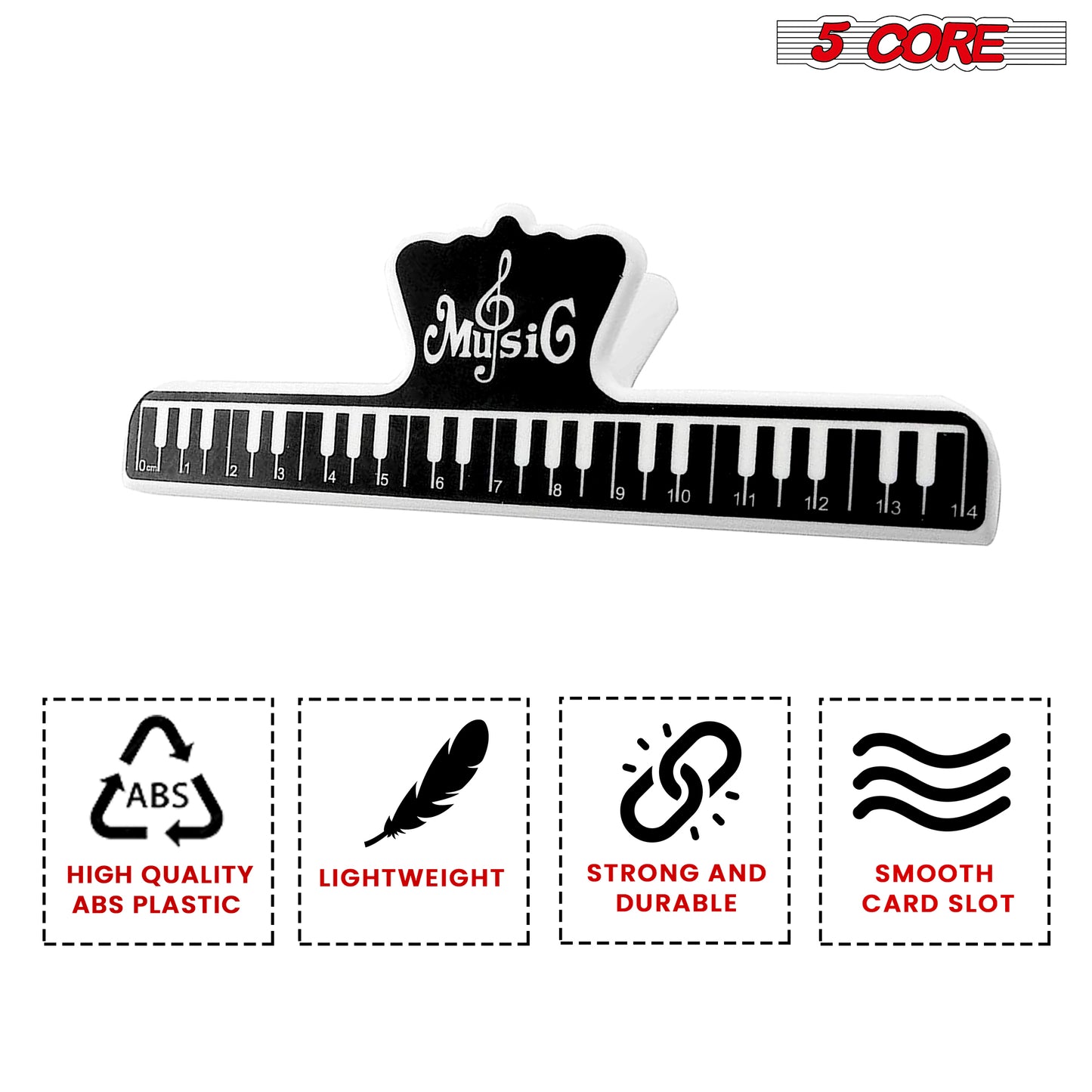 5 Core Music Page Holder 2PCS Black | Durable Plastic Music Score Fixed Clips| Music Sheet Paper Holder, Musical Note Clamps for Guitar Violin Piano Artists- MUS CLIP 2PCS