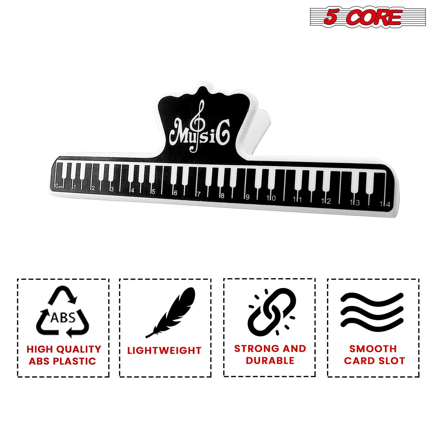 5Core Music Sheet Page Holder Clip 2PCS Black Durable Plastic Music Score Fixed Clips