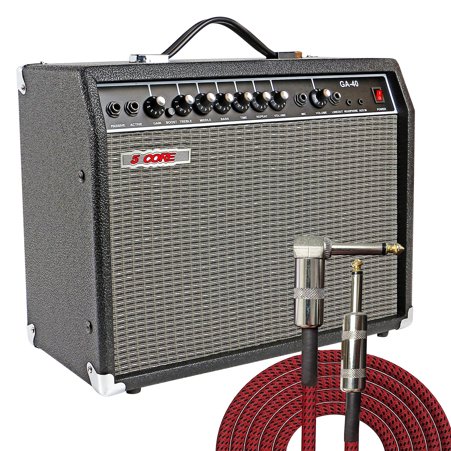 5 Core Guitar Amplifier Mini Bass Electric Guitar Amp 40W Portable Guitar Amp w Aux Input Volume Bass Treble Control -GA 40 BLK