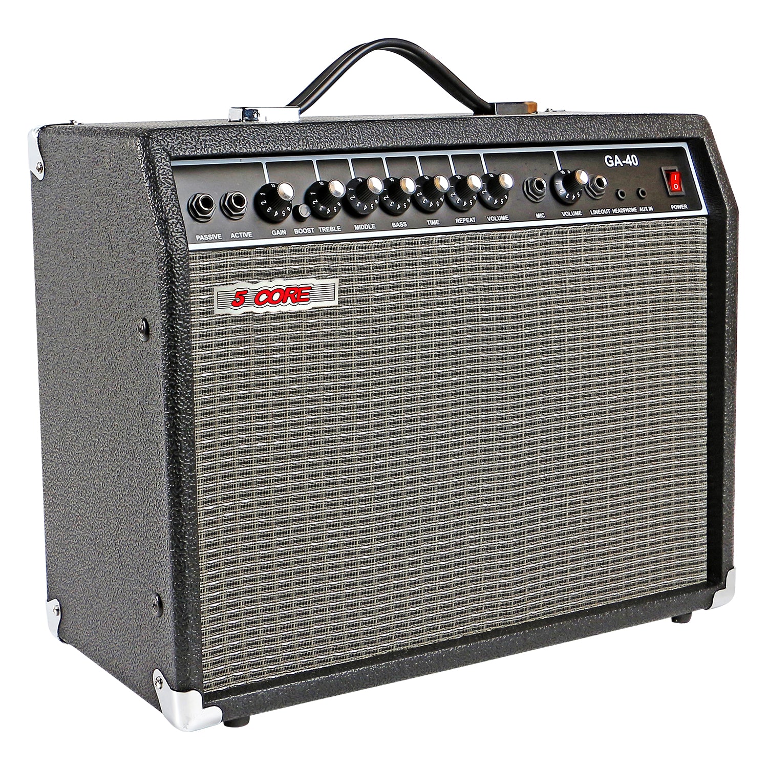 5 Core Mini Guitar Amp Black 40W Portable Electric Bass Amplifier w 8” 4 Ohm Speaker w EQ Control