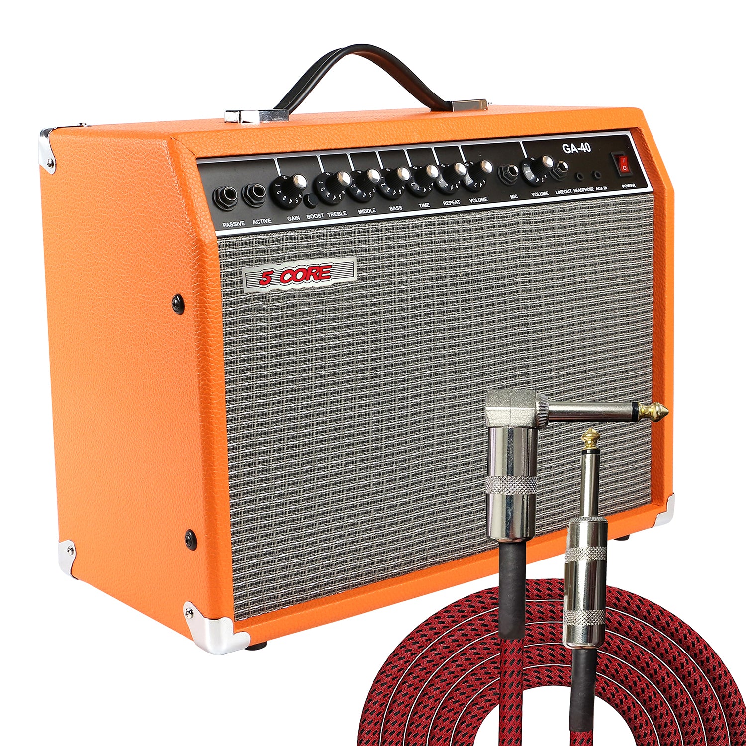 5 Core Mini Guitar Amp Orange 40W Portable Electric Bass Amplifier w 8” 4 Ohm Speaker w EQ Control