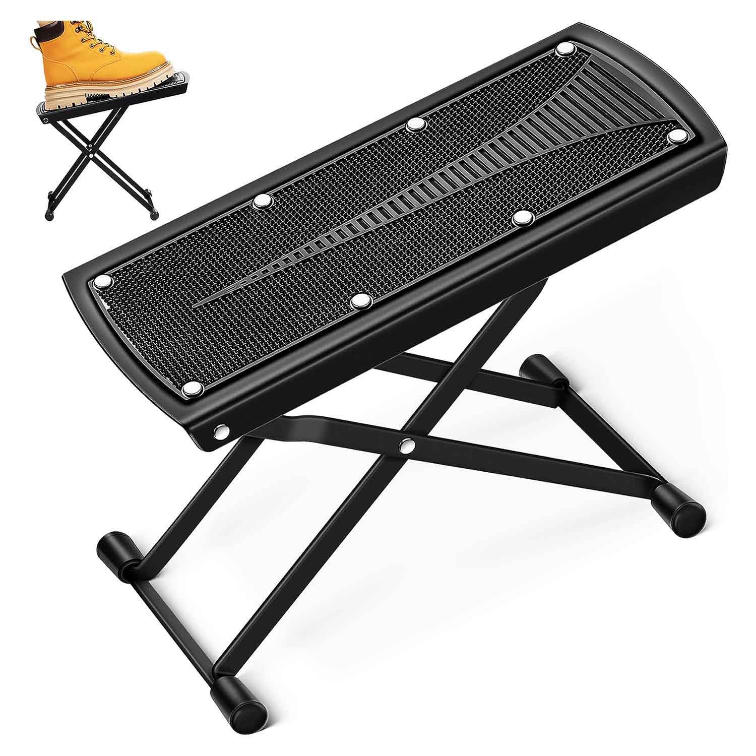 5 Core Guitar Foot Stool 6 Level Height Adjustable Leg Rest Rubber Pad Stable Foot Stand Black