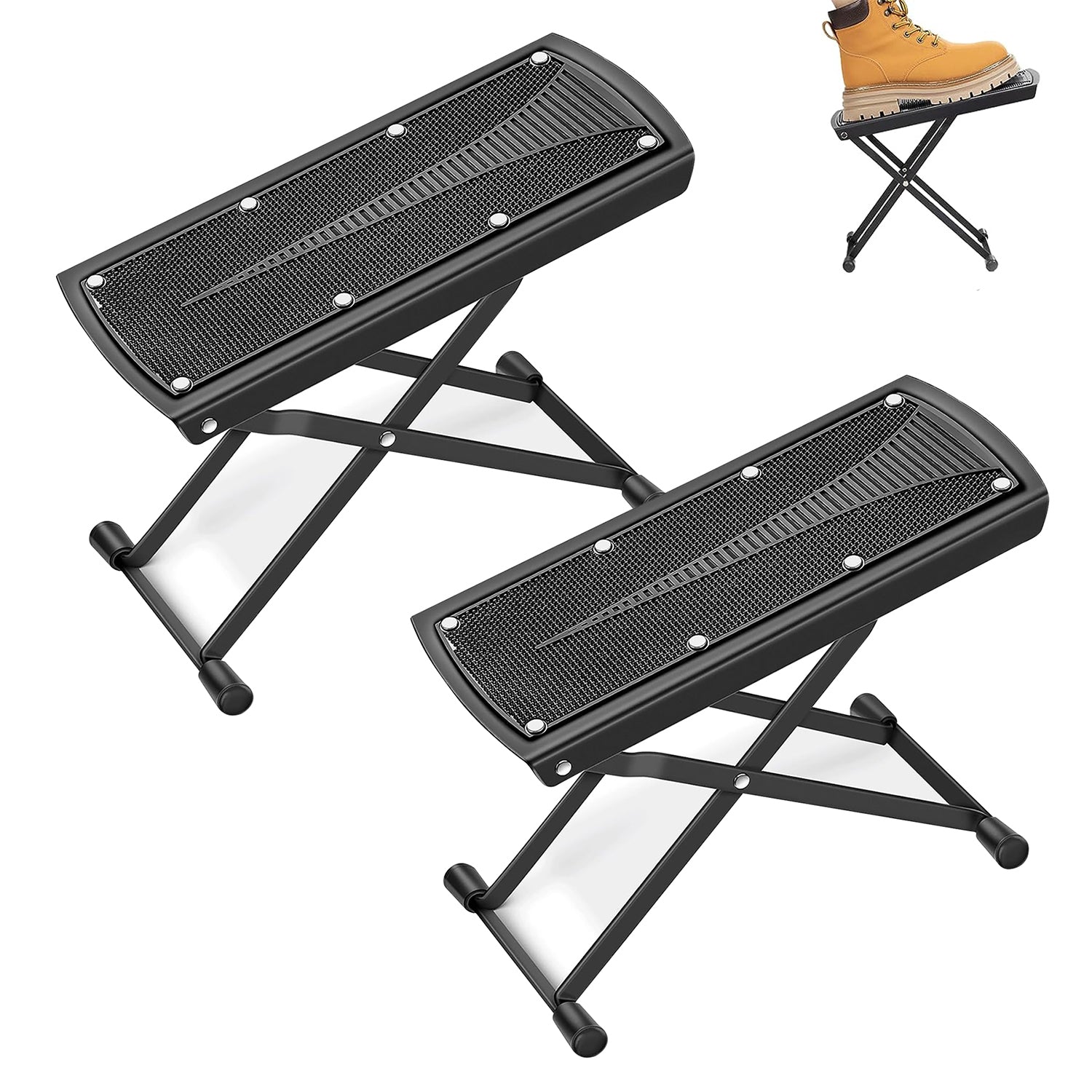 5 Core 2 Pieces Guitar Footstool Stand Black Adjustable Guitar Foot Rest Solid Iron Guitar Foot Stand with 6 Level Height Sturdy and Durable Guitar Leg Rest Step Pedal - GFS BLK 2PCS