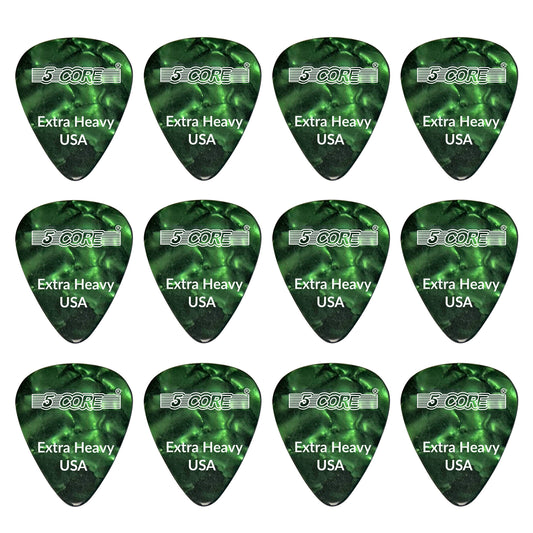 5 Core Guitar Picks | Green Color Pick for Guitar 12 Pcs | Extra Heavy Gauge Durable Premium Celluloid Guitar Picks 1.2mm- G PICK EXH GR 12PK