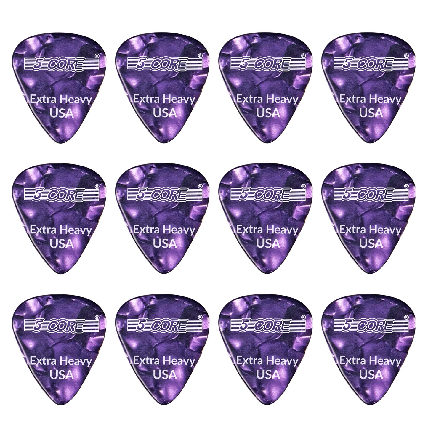 5 Core Guitar Picks | Purple Color Pick for Guitar 12 Pcs | Extra Heavy Gauge Durable Premium Celluloid Guitar Picks 1.2mm- G PICK EXH PR 12PK
