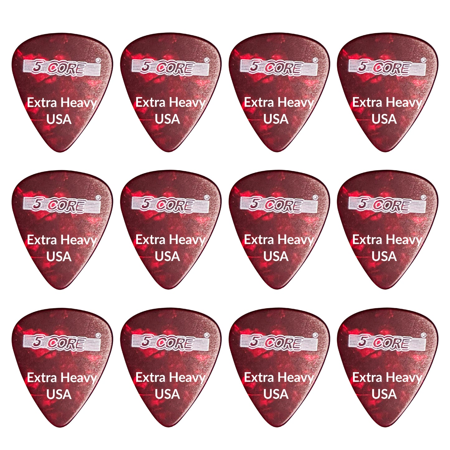 5 Core Guitar Picks | Red Color Pick for Guitar 12 Pcs | Extra Heavy Gauge Durable Premium Celluloid Guitar Picks 1.2mm- G PICK EXH R 12PK