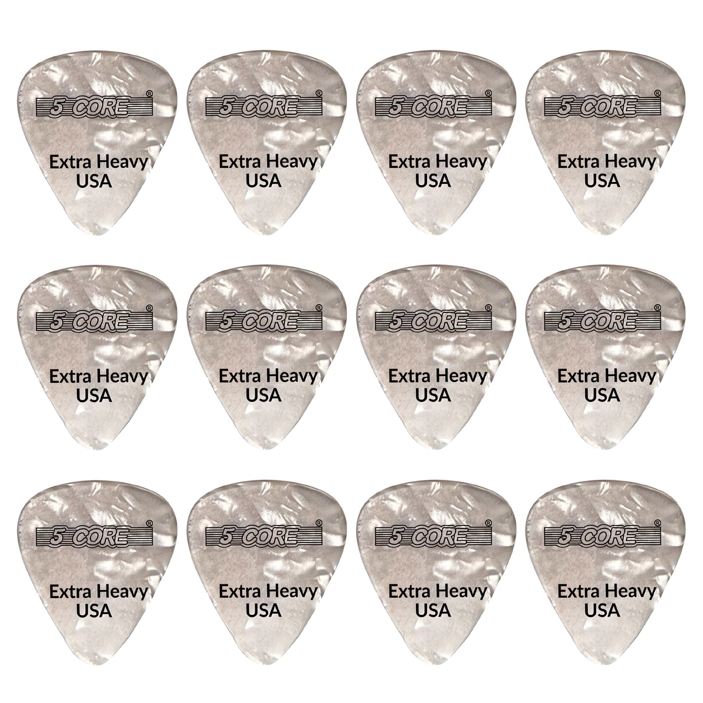 5 Core Guitar Picks | White Color Pick for Guitar 12 Pcs | Extra Heavy Gauge Durable Premium Celluloid Guitar Picks 1.2mm- G PICK EXH WH 12PK