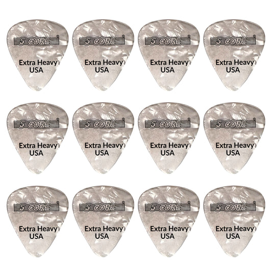 5 Core Guitar Picks | White Color Pick for Guitar 12 Pcs | Extra Heavy Gauge Durable Premium Celluloid Guitar Picks 1.2mm- G PICK EXH WH 12PK