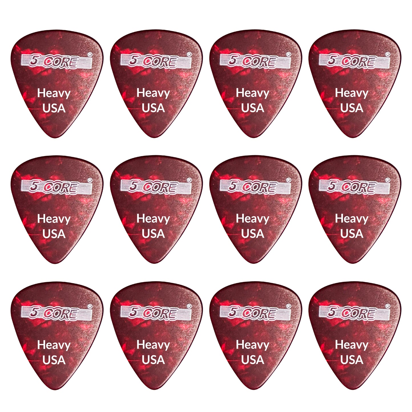 5 Core Guitar Picks | Red Color Pick for Guitar 12 Pcs | Heavy Gauge Durable Premium Celluloid Guitar Picks 0.96mm- G PICK H R 12PK