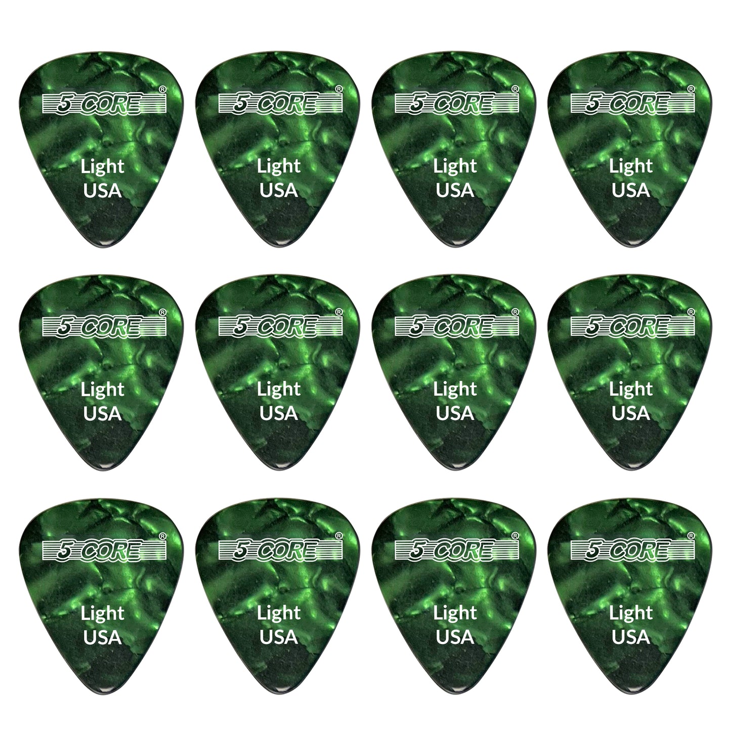 5 Core Guitar Picks | Green Color Pick for Guitar 12 Pcs | Light Gauge Durable Premium Celluloid Guitar Picks 0.46mm- G PICK L GR 12PK
