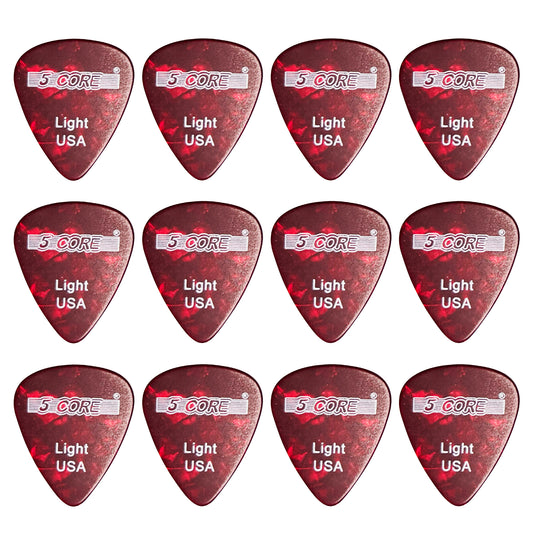 5 Core Guitar Picks | Red Color Pick for Guitar 12 Pcs | Light Gauge Durable Premium Celluloid Guitar Picks 0.46mm- G PICK L R 12PK