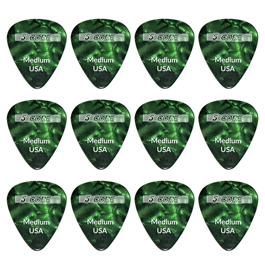 5 Core Guitar Picks | Green Color Pick for Guitar 12 Pcs | Medium Gauge Durable Premium Celluloid Guitar Picks 0.71mm- G PICK M GR 12PK