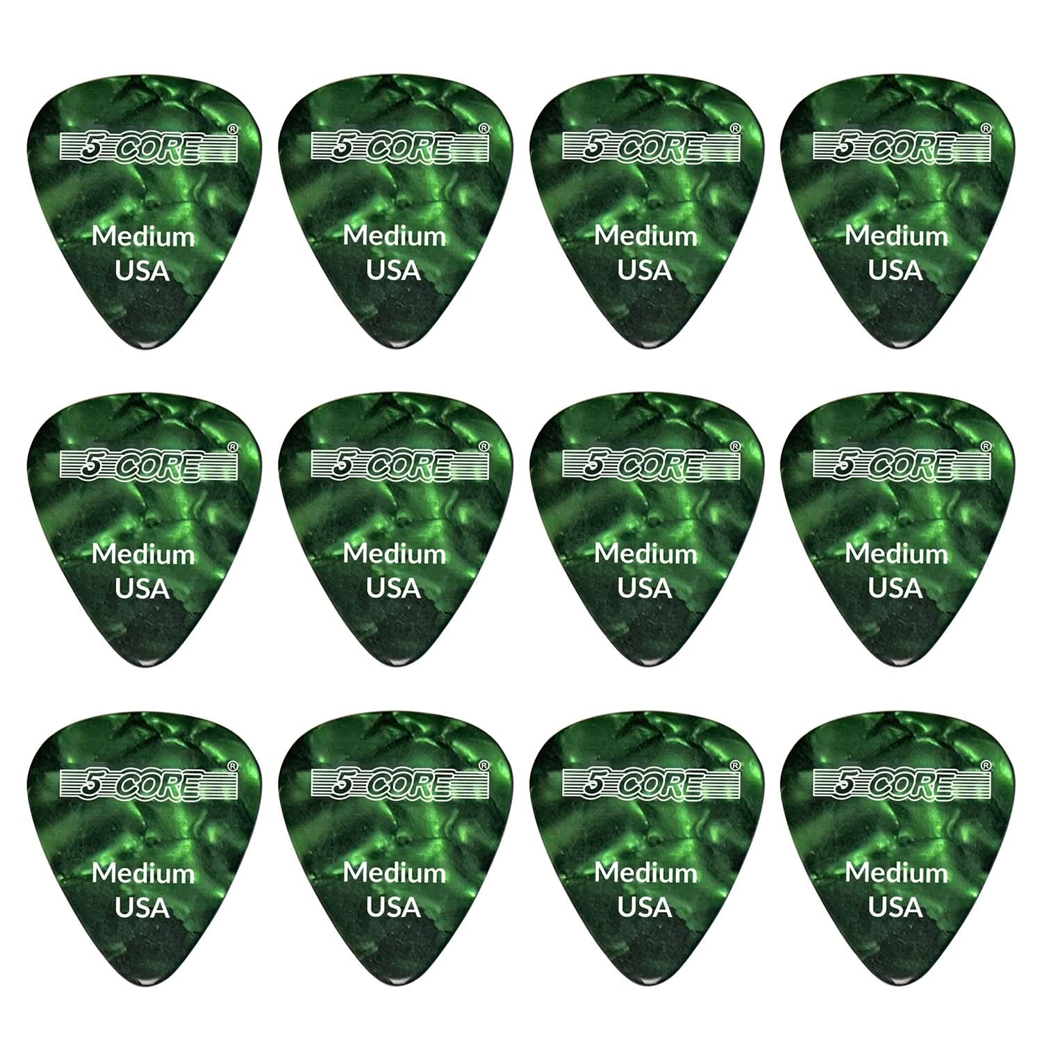 5Core Guitar Picks 0.71mm Celluloid Medium Gauge Pick - Acoustic Electric Bass Guitars GREEN