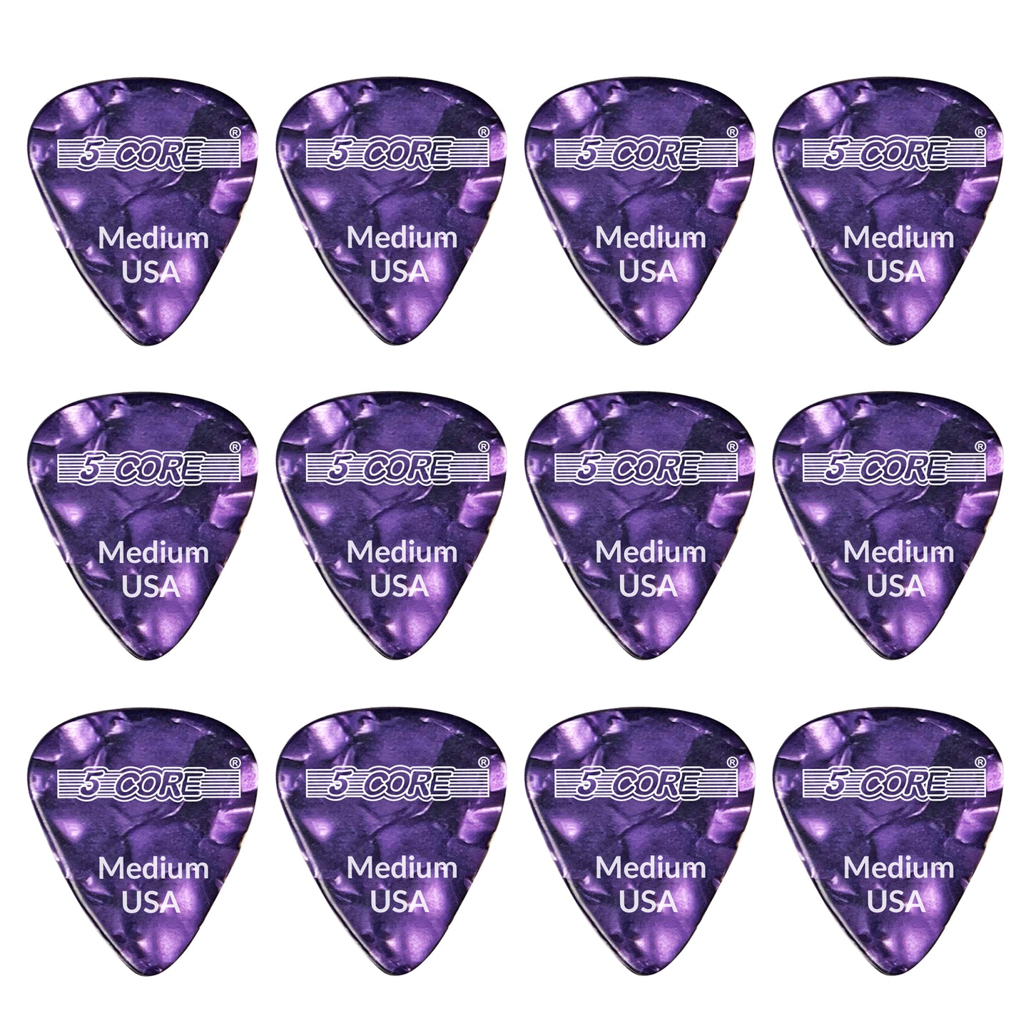 5 Core Guitar Picks | Purple Color Pick for Guitar 12 Pcs | Medium Gauge Durable Premium Celluloid Guitar Picks 0.71mm- G PICK M PR 12PK