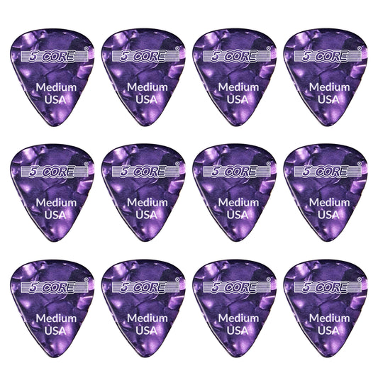 5 Core Guitar Picks | Purple Color Pick for Guitar 12 Pcs | Medium Gauge Durable Premium Celluloid Guitar Picks 0.71mm- G PICK M PR 12PK