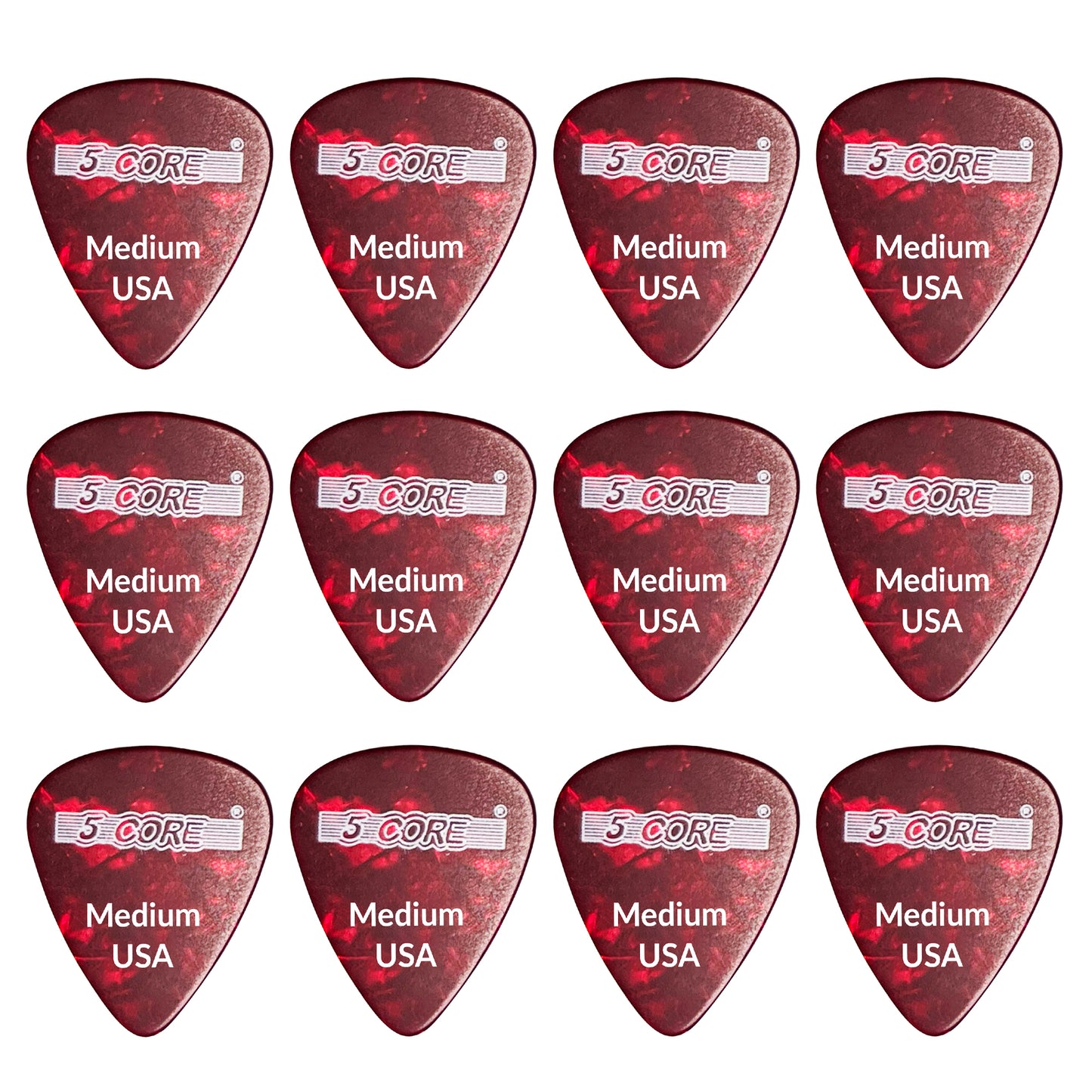 5 Core Guitar Picks | Red Color Pick for Guitar 12 Pcs | Medium Gauge Durable Premium Celluloid Guitar Picks 0.71mm- G PICK M R 12PK