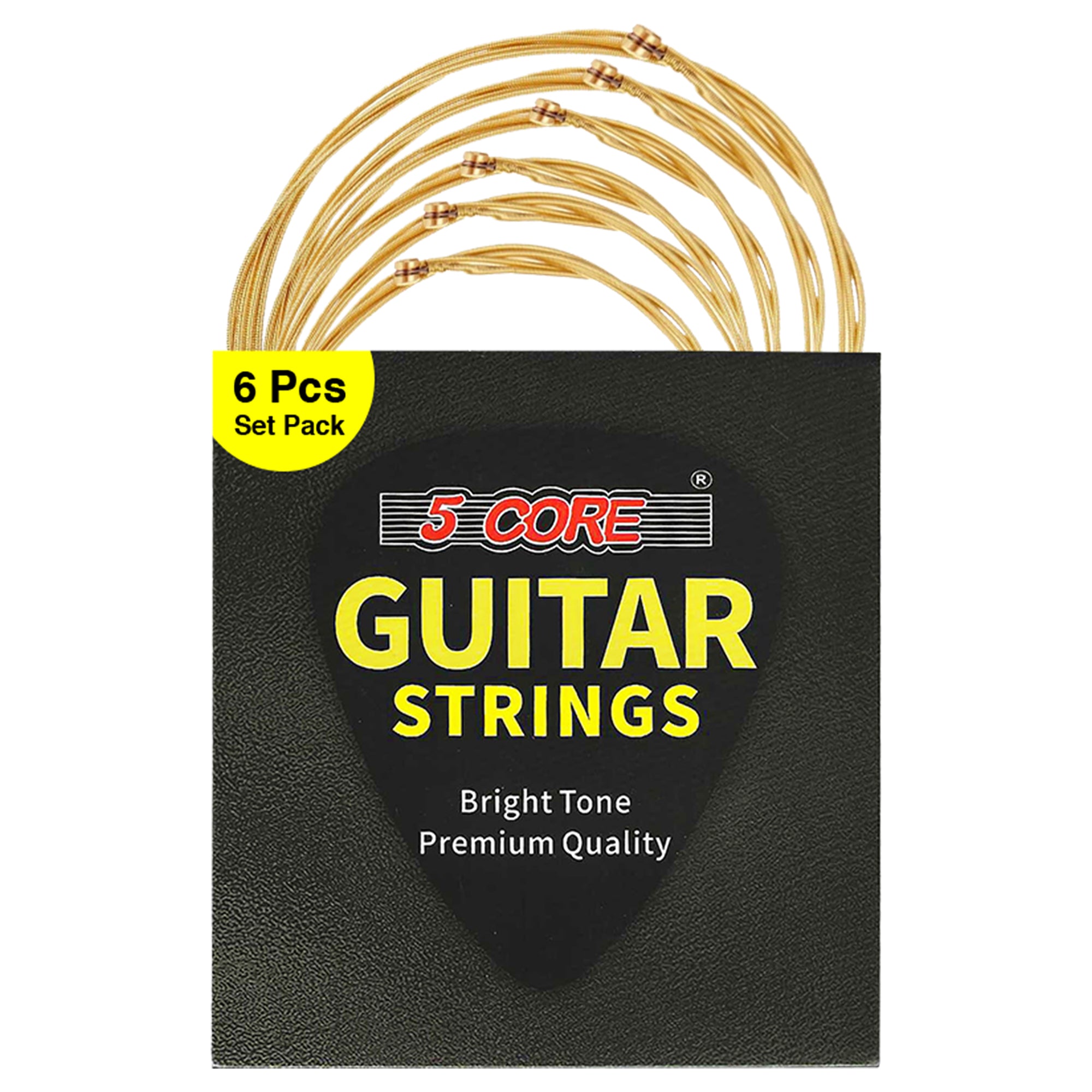 5 Core Guitar Strings 6Pcs in 1 Set Acoustic Guitar Strings with Hexangular Steel Core and Brass Wound Heavy Duty Gauge .010 to .047 - GS AC BRSS HD