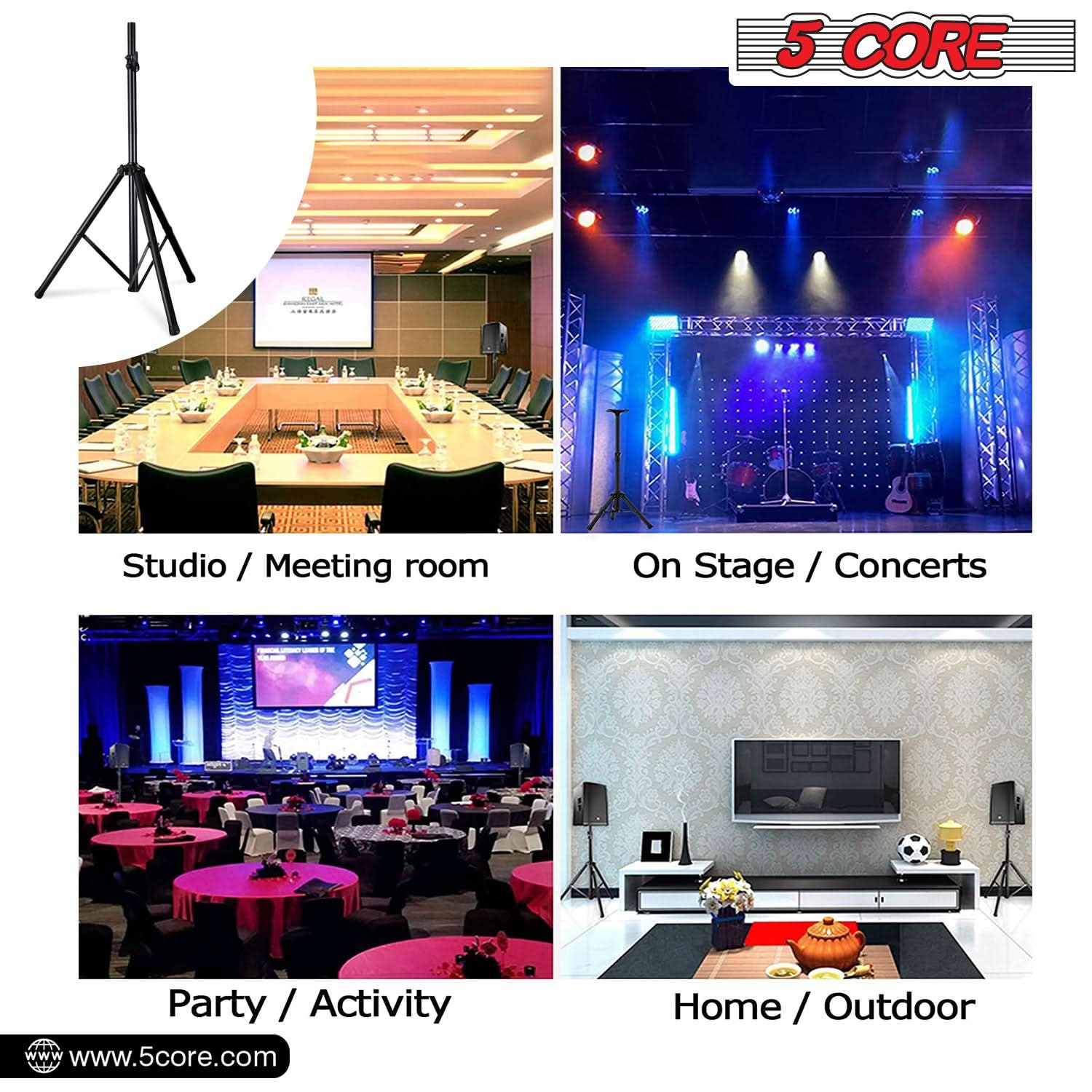 5Core Speaker Stand Tripod Tall Adjustable 72 Inch DJ Studio Monitor Stands Pole Mount