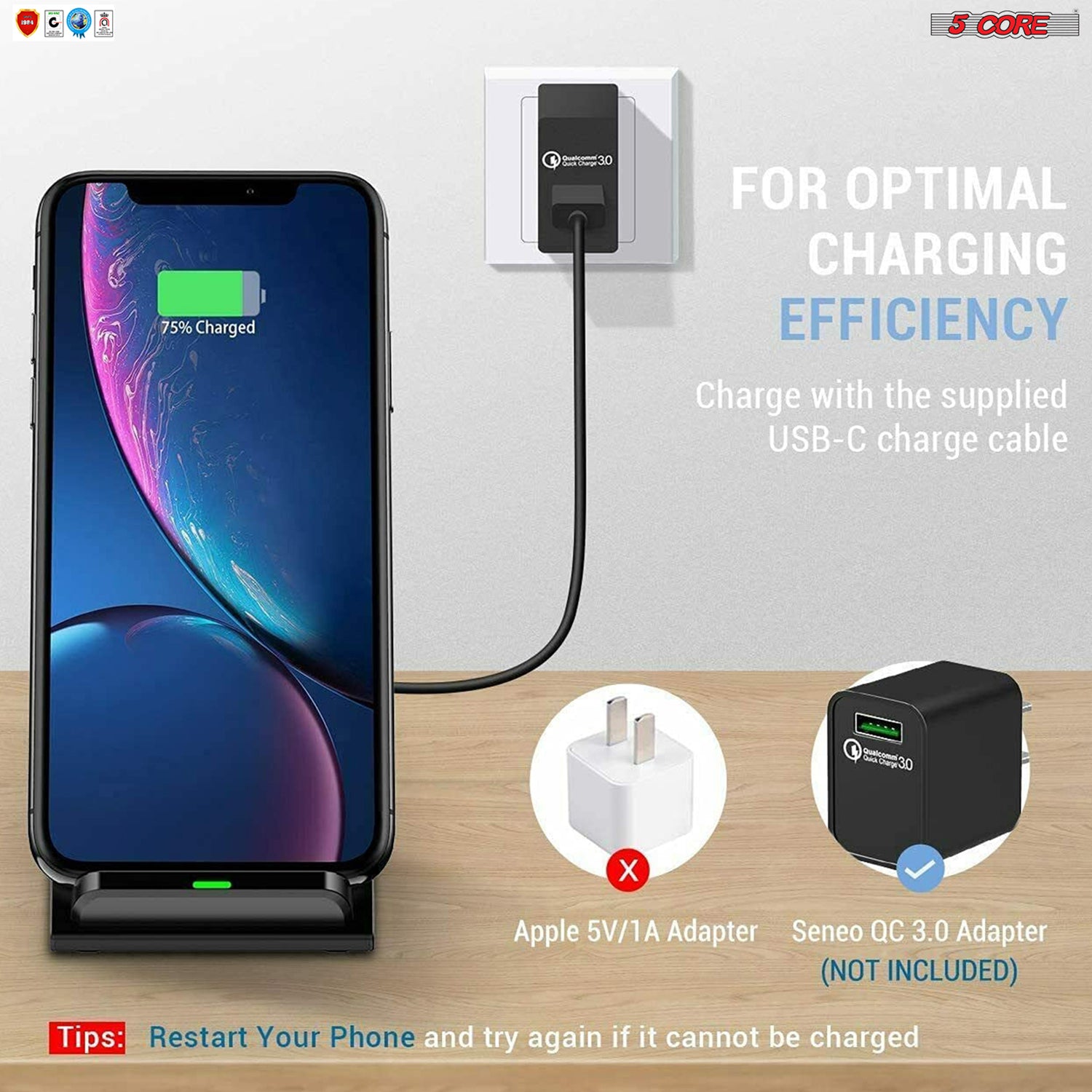 5 Core Wireless Charger, 10W Max Wireless Charging Stand, Qi Wireless Charging Stand Compatible with All Smart Phones