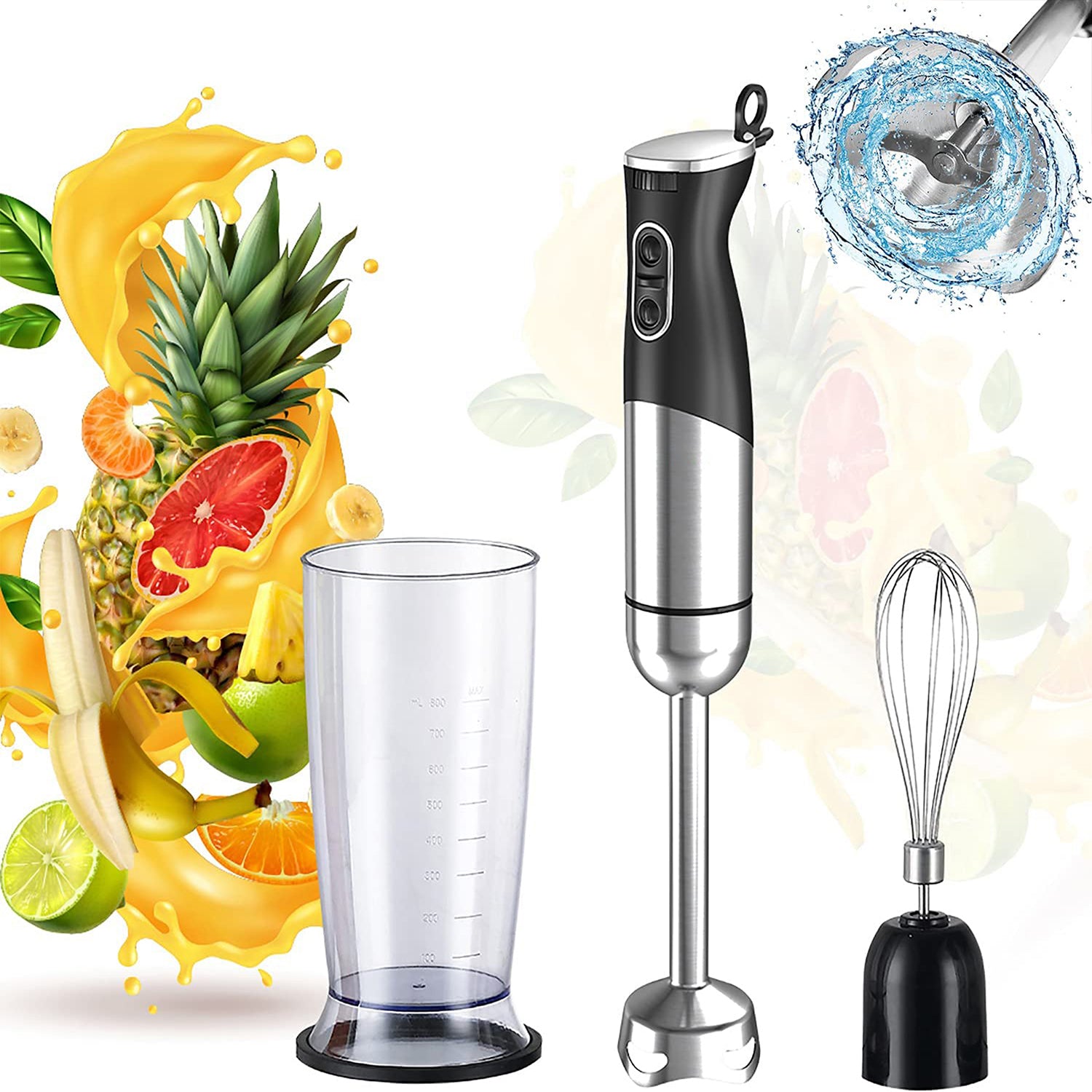 5 Core Immersion Hand Blender 400/500W Electric Hand Mixer Whisk w 2 Mixing Speed 304 Steel Blades