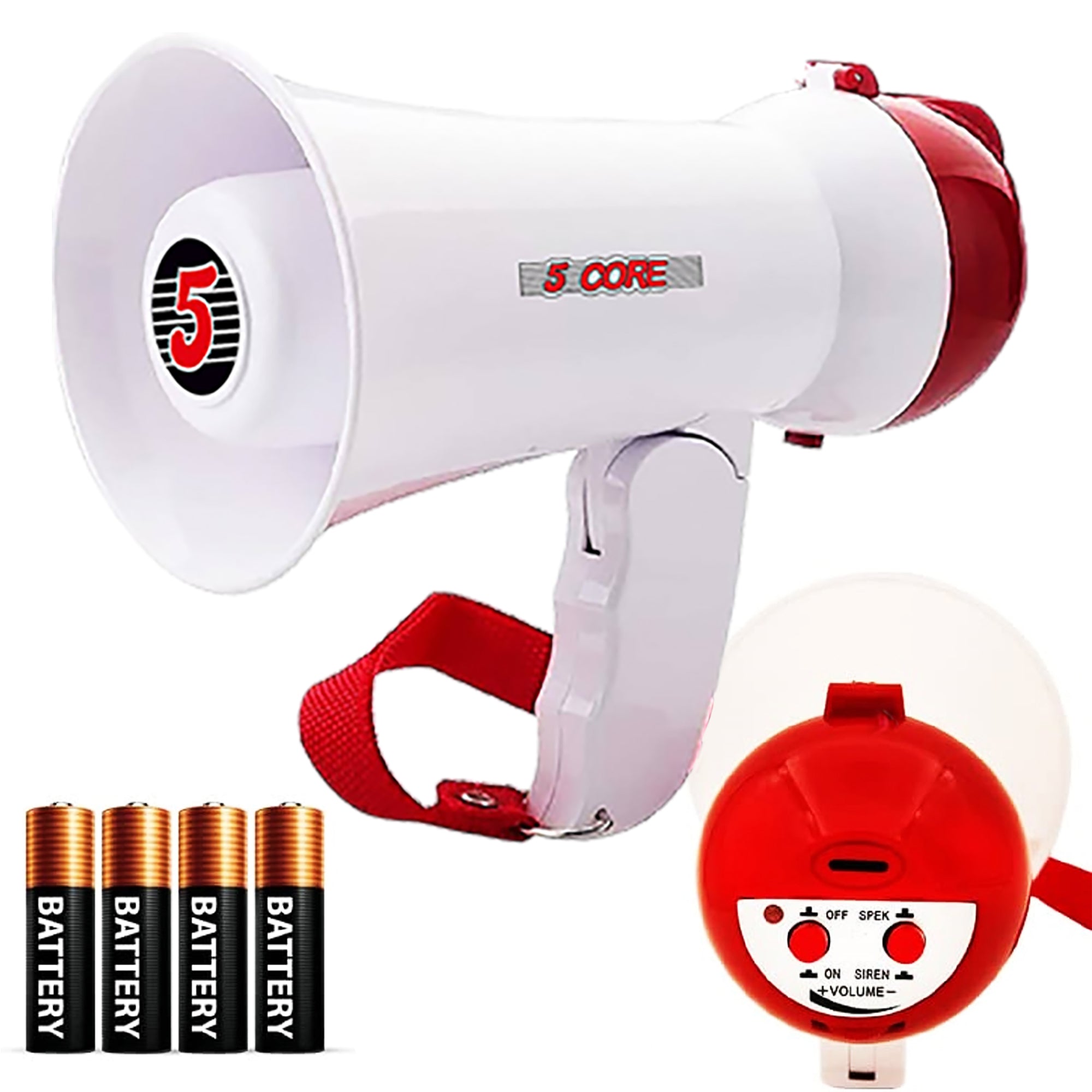 5 Core Megaphone PA Speaker 15W Bull Horn Loud Speaker Portable PA Horn w Volume Control Siren Alarm Noise Maker for Sporting Event Party Crowd Control 400 Yard Range Includes Battery - HW 1 BTRY