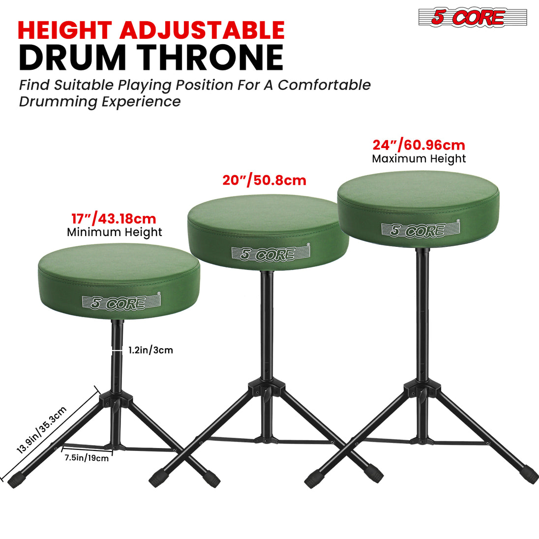 Drum stool featuring a height-adjustable mechanism to suit drummers of all ages and setups.